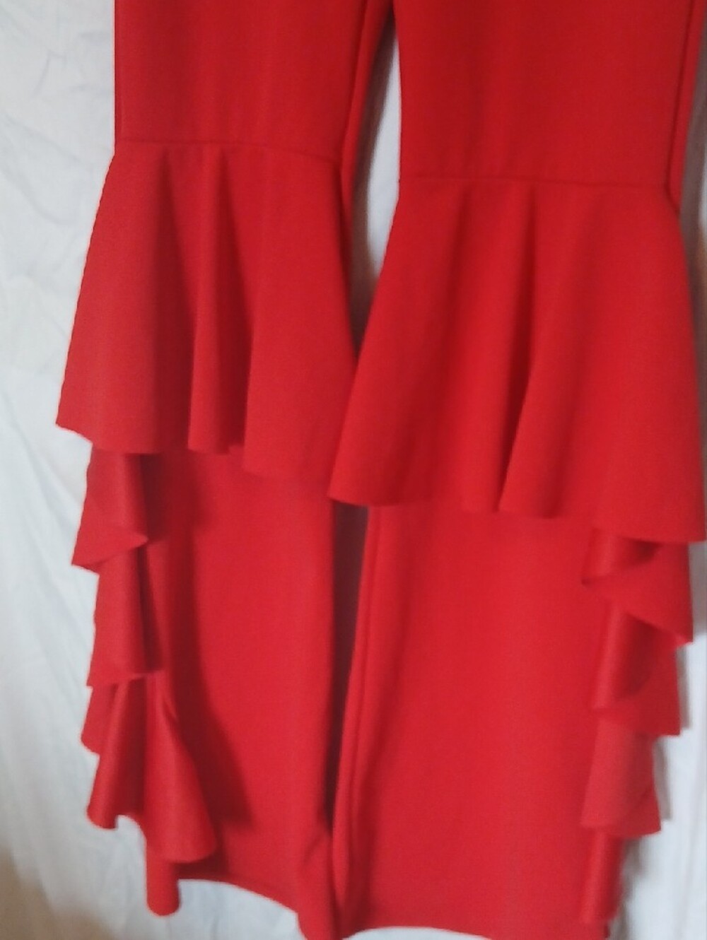 Women's Red Ruffle Flare Pants - Dramatic Tiered Hem - Picture 2 of 3